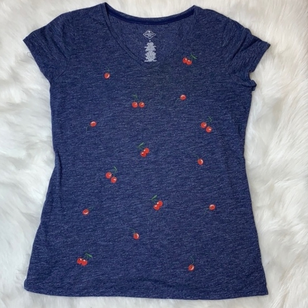 St. John's Bay navy blue embroidered cherry tshirt